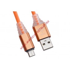 USB кабель "LP" Micro USB "Змея" LED TPE (оранжевый/блистер)