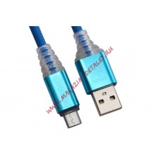 USB кабель "LP" Micro USB "Змея" LED TPE (синий/блистер)