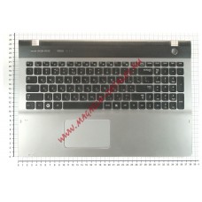 Клавиатура (топ-панель) для ноутбука Samsung QX530 серебристая, кнопки черные