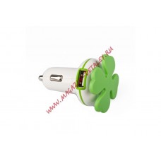 Автомобильная зарядка Листик клевера 2 USB выхода, 2,1 А зеленый, белый