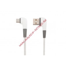 USB кабель "LP" Micro USB L-коннектор "Кожаный шнурок" (белый/коробка)