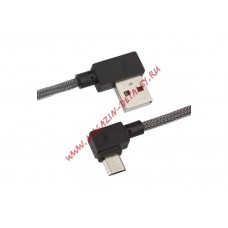 USB кабель "LP" Micro USB Г-коннектор оплетка леска (черный/блистер)