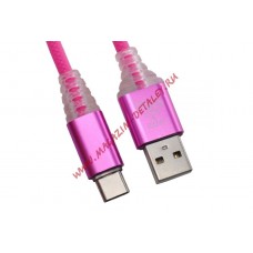 USB кабель "LP" Type-C "Змея" LED TPE (розовый/блистер)