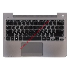 Клавиатура (топ-панель) для ноутбука Samsung NP-535U3C 535U3C BA75-04055M серебристая, черные клавиши