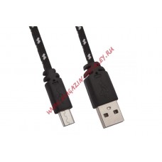 USB Дата-кабель LP Micro USB в оплетке черный с желтым, коробка