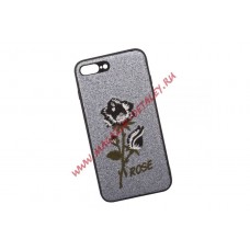 Защитная крышка "Роза черная" для Apple iPhone 8 Plus, 7 Plus с вышивкой, серебро