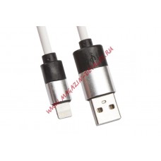 USB кабель для Apple iPhone, iPad, iPod 8 pin круглый soft touch металлические разъемы белый, европакет LP