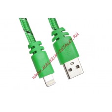 USB кабель для Apple iPhone, iPad, iPod 8 pin плоская оплетка, зеленый, европакет LP