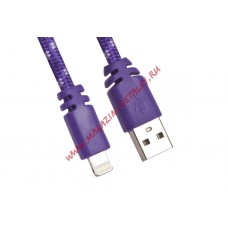 USB кабель для Apple iPhone, iPad, iPod 8 pin плоская оплетка фиолетовый, европакет LP