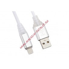 USB кабель "LP" для Apple 8 pin "Змея" LED TPE (белый/блистер)