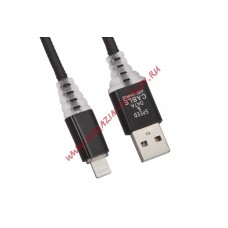 USB кабель "LP" для Apple 8 pin "Змея" LED TPE (черный/блистер)