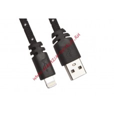 USB кабель для Apple iPhone, iPad, iPod 8 pin плоская оплетка черный, европакет LP