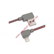 USB кабель "LP" для Apple 8 pin Г-коннектор оплетка леска (красный/блистер)