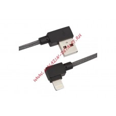 USB кабель "LP" для Apple 8 pin Г-коннектор оплетка леска (черный/блистер)