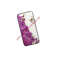 Защитная крышка + защитное стекло для iPhone 6/6s "Сиреневые цветочки" (коробка)