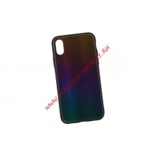 Защитная крышка "LP" для iPhone X "Rainbow Glass Case" (золотой градиент/коробка)