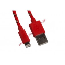 USB кабель для Apple iPhone, iPad, iPod 8 pin в оплетке красный, европакет LP