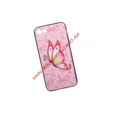 Защитная крышка + защитное стекло для iPhone 8/7 "Бабочка на розовом" (коробка)