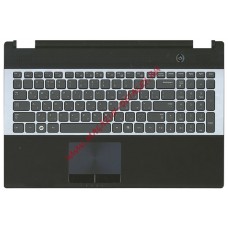 Клавиатура (топ-панель) для ноутбука Samsung RC530 NP-RC530 черная + серебро, черные клавиши