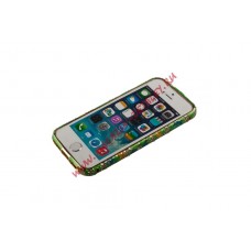Bumper для iPhone 5/5s/SE "Рыбки со стразами" металл (зеленый)