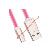 USB Дата-кабель "Cable" Micro USB плоский мягкий силикон 1 м. (розовый)